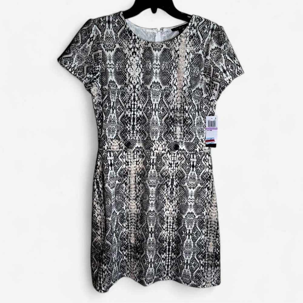 City Studio Snakeskin Print Mini Dress Size 11 | Short Sleeve Bodycon Zip Back